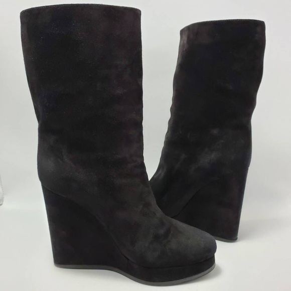 Jil Sander Platform Suede Wedge Boot Black Mid Calf Size EUR 39 - Picture 6 of 12